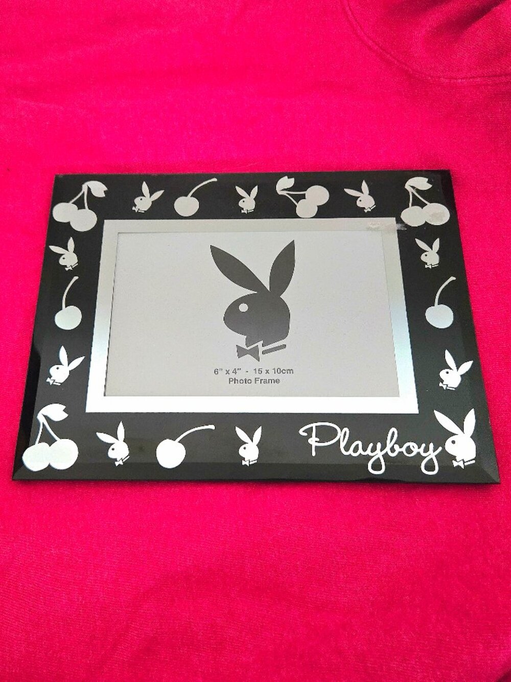 Vintage Y2K Playboy Bunny Glass Picture Frame 4x6 – Black & Silver Room Decor